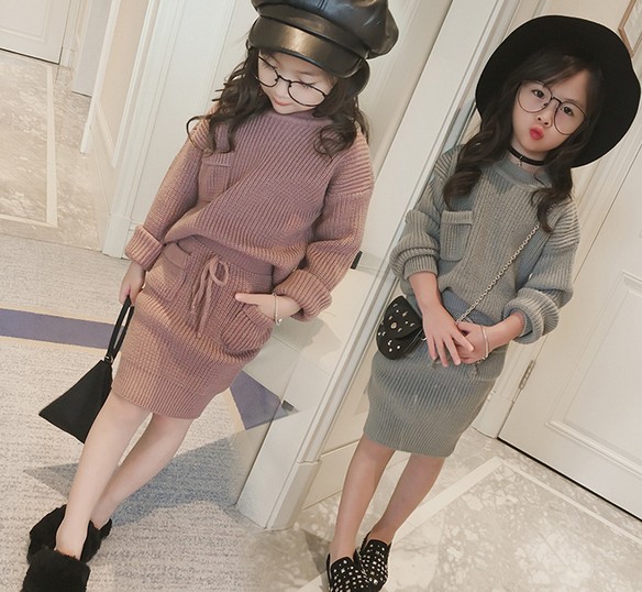 2018春服新品韓国子供服　女の子　ニット　セーター　上下セットC