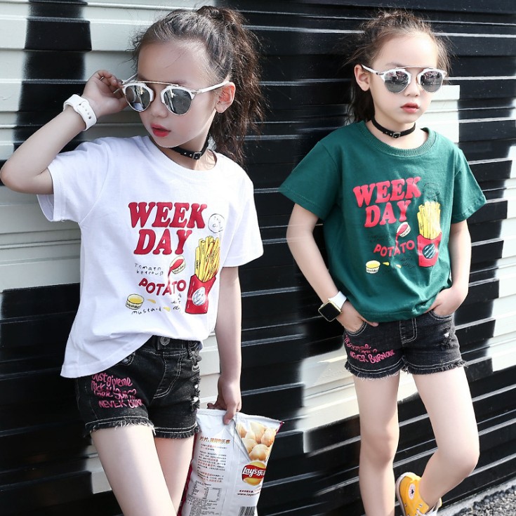 2018夏服新品韓国子供服　女の子　3色　半袖Tシャツ