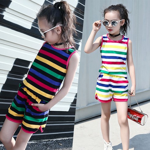 2018夏服新品韓国子供服　女の子　ボーダー　上下セット　110～150サイズ