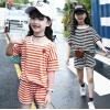 2018夏服新品韓国子供服　女の子　ボーダー　上下セット　110～150サイズ 