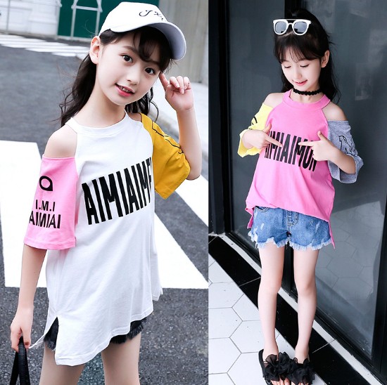 2018夏服新作韓国子供服　女の子　英文字柄Ｔシャツ　120～160サイズ