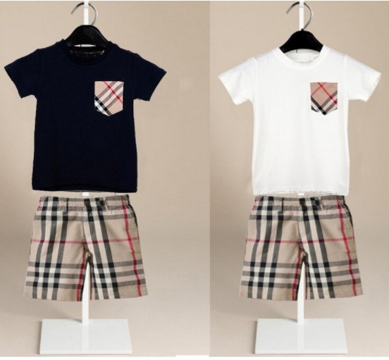 2019夏服新作韓国子供服　男の子　チェック柄　上下セット