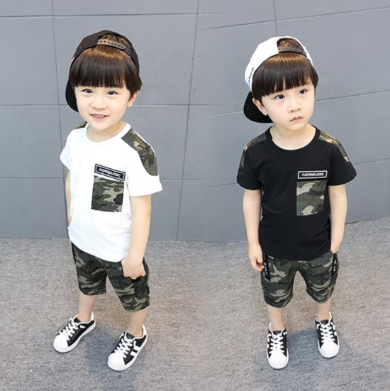 2019夏服韓国子供服　男の子　迷彩　上下セット