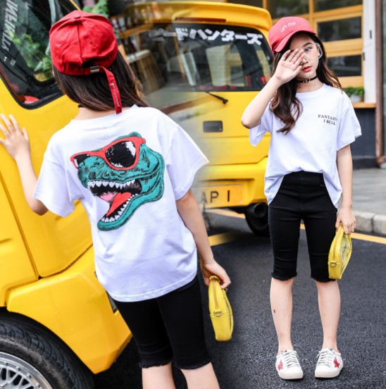  2019夏服新作韓国子供服　女の子　 dinosaur　半袖Ｔシャツ