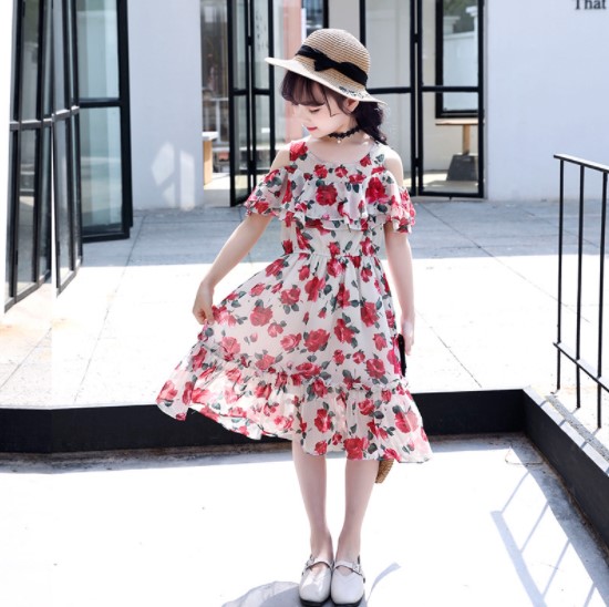 2019夏服新作韓国子供服　女の子　花柄　ワンピース