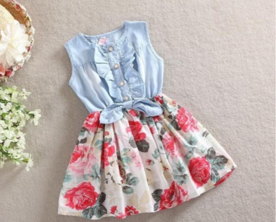 2019夏服新作韓国子供服　女の子　花柄　ワンピース