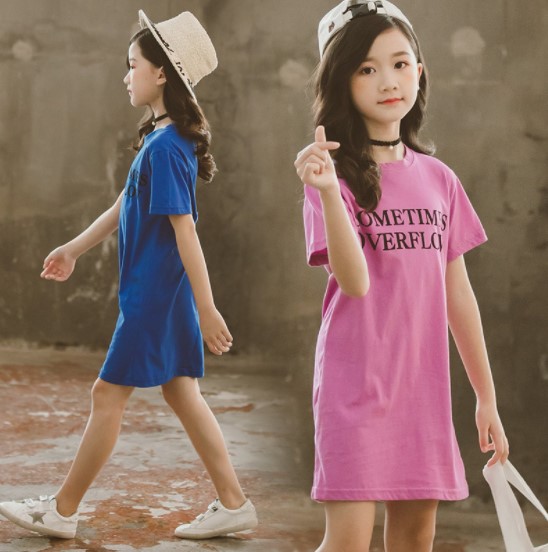 2019夏服新作韓国子供服　女の子　英文字柄　ワンピース