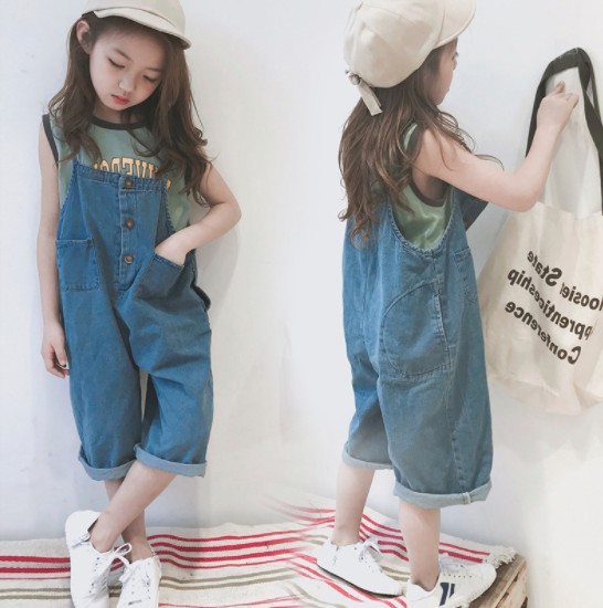 2019夏服新作韓国子供服　女の子　デニム　サロペット