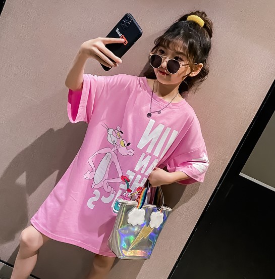2020夏服新作韓国子供服　女の子  2色　ロングＴシャツ