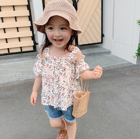2020夏服新作韓国子供服　女の子　花柄　シャツ