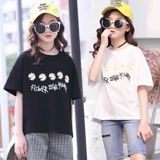 2020夏服新作韓国子供服　女の子　花柄　半袖ｔシャツ