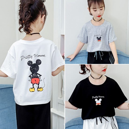 2020夏服新作韓国子供服　女の子　ミキー柄　3色半袖ｔシャツ