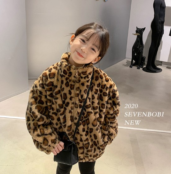 2020冬服新作韓国子供服　女の子　豹柄　コート