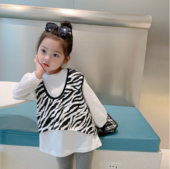 2021春服新作韓国子供服　女の子  フェイクレイヤード  トップス