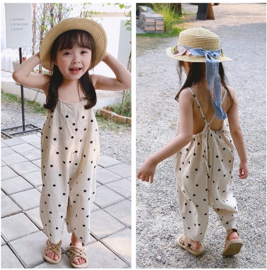 2021夏服新作韓国子供服　女の子　ドット柄　オーバーオール