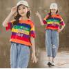 2021夏服新作韓国子供服　女の子　ボーダー　半袖ｔシャツ
