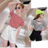 2021夏服新作韓国子供服　女の子  リボン付き　ボーダー半袖Ｔシャツ