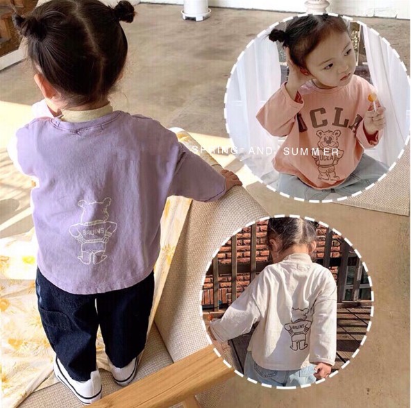 2021春秋服新作韓国子供服　女の子　UCLA柄　3色Ｔシャツ