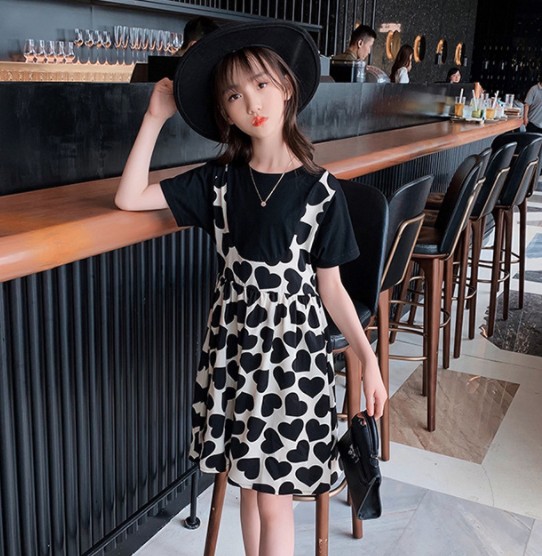 2021夏服新作韓国子供服　女の子　フェイクレイヤード　ワンピース