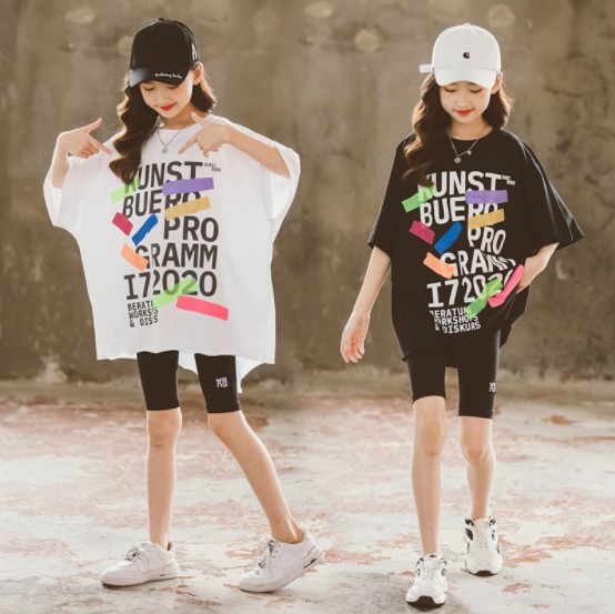 2021夏服新作韓国子供服　女の子　英字ロゴ　ロングｔシャツ