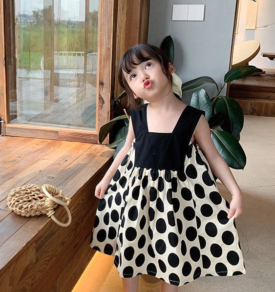 2021夏服新作韓国子供服　女の子　ドット柄　ワンピース