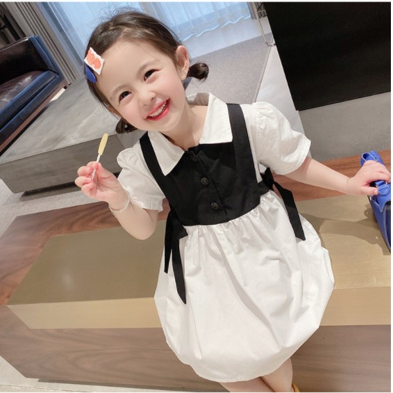 2021夏服新作韓国子供服　女の子　フェイクレイヤード　ワンピース