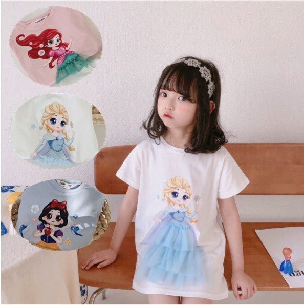 2021夏服新作韓国子供服　女の子  雪の女王　ロングｔシャツ
