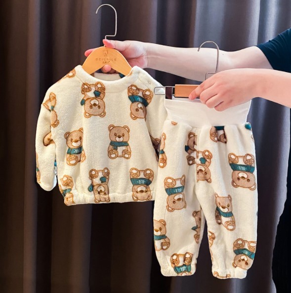 2021冬服新作韓国子供服 女の子 フランネル 上下セット