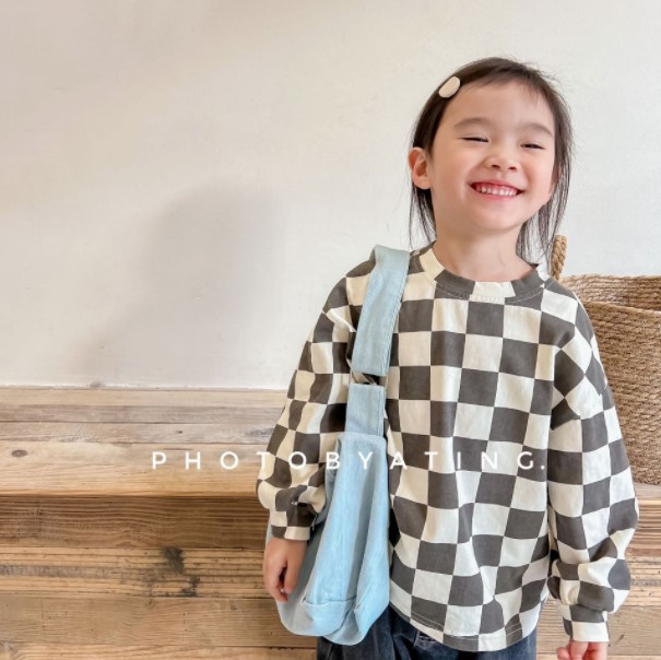 2022春服新作韓国子供服　女の子　チェック柄　トップス