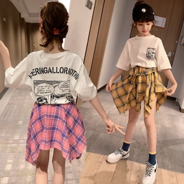 2022夏服新作韓国子供服　女の子　チェック柄　上下セット