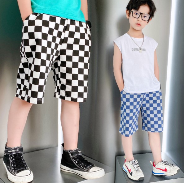 2022夏服新作韓国子供服　男の子　チェック柄　5分丈パンツ