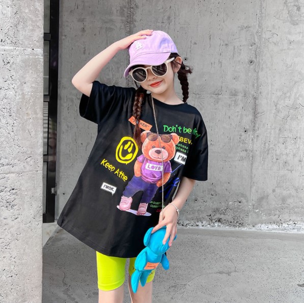 2022夏服新作韓国子供服　女の子　くまちゃん柄　半袖Ｔシャツ
