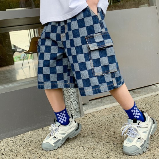 2022夏服新作韓国子供服　男の子　チェック柄パンツ