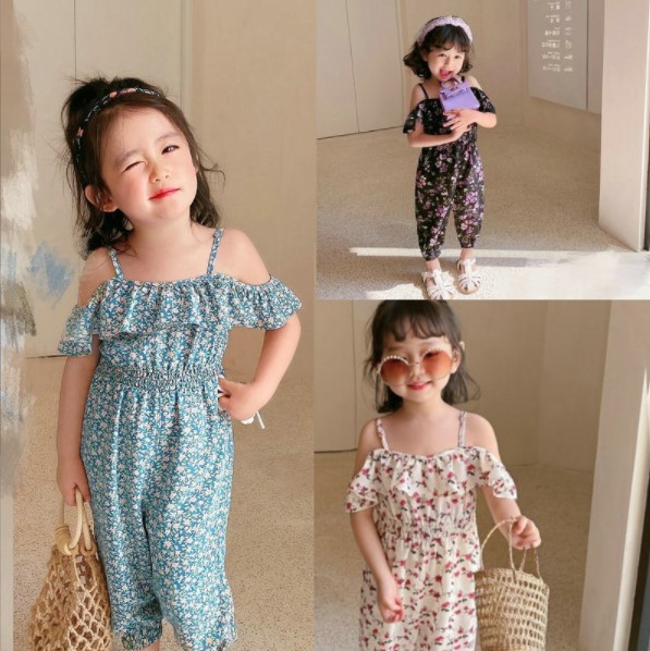 2022夏服新作韓国子供服　女の子　花柄　オールインワン