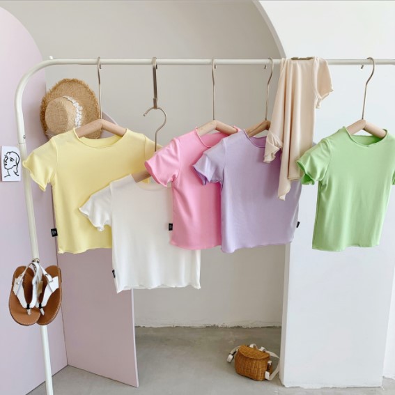 2022夏服新作韓国子供服　女の子　無地　６色Ｔシャツ