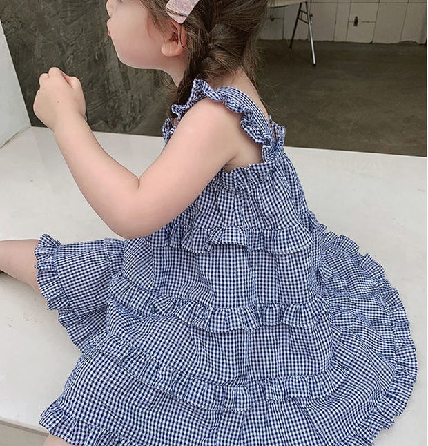 2022夏服新作韓国子供服　女の子　チェック柄　ワンピース