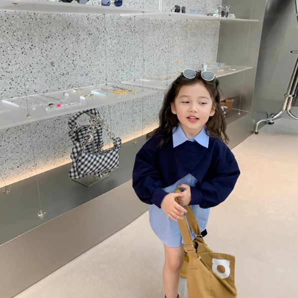 2022秋服新作韓国子供服　女の子　フェイクレイヤード　シャツ