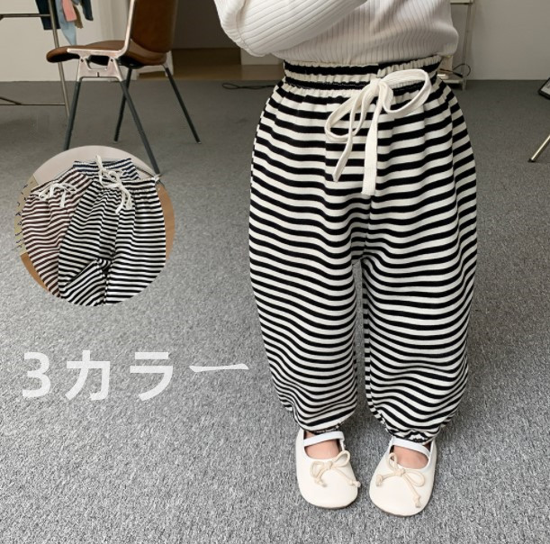2022秋服新作韓国子供服　女の子　ボーダー　ズボン