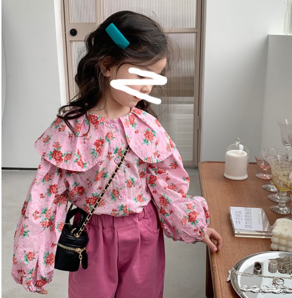 2023夏服新作韓国子供服　女の子　花柄シャツ