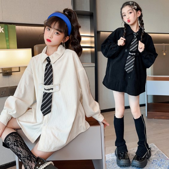 2023春服新作韓国子供服　女の子　ネクタイ付き　ブラウス