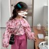 2023夏服新作韓国子供服　女の子　花柄シャツ