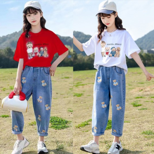 2023夏服新作韓国子供服　女の子　くまちゃん柄　上下セット