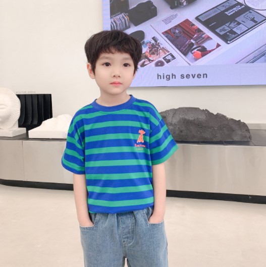 2023夏服新作韓国子供服　男の子　ボーダー　半袖Ｔシャツ