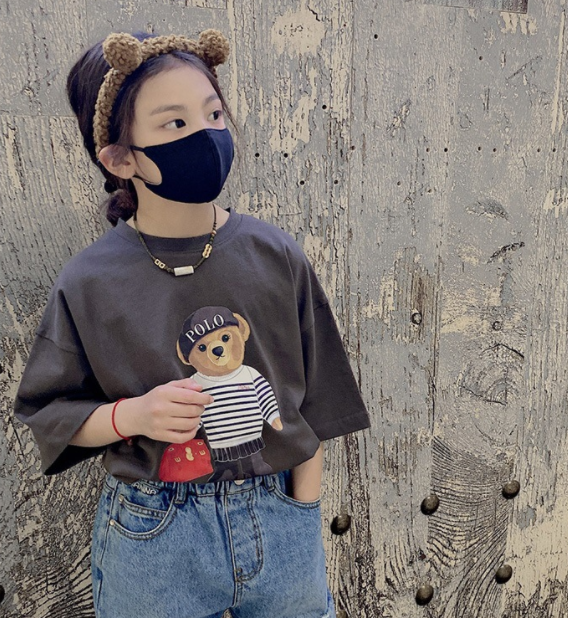 2023夏服新作韓国子供服　女の子　くまちゃん柄　半袖ｔシャツ