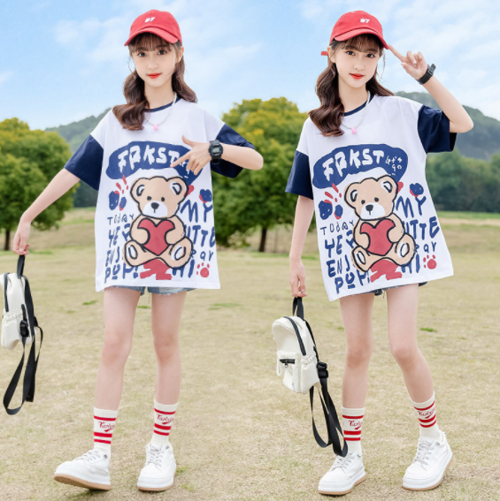 2023夏服新作韓国子供服　女の子　くまちゃん柄　半袖Ｔシャツ
