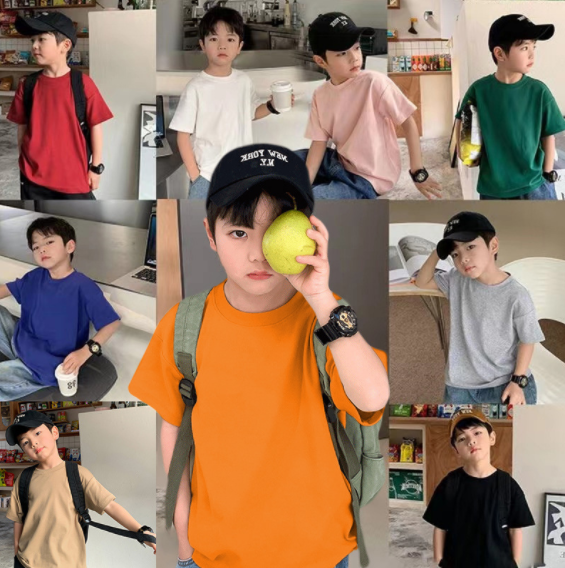 2023夏服新作韓国子供服　男女兼用 無地 半袖tシャツ