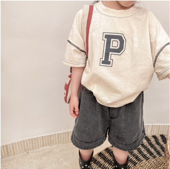 2023夏服新作韓国子供服　女の子  P柄　半袖tシャツ