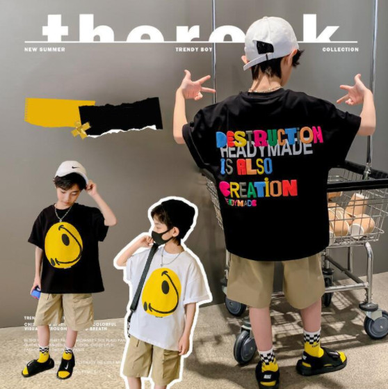 2023夏服新作韓国子供服　男の子　Smile柄　半袖tシャツ