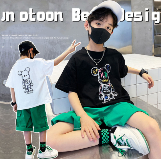 2023夏服新作韓国子供服  男の子　くまちゃん柄　半袖tシャツ