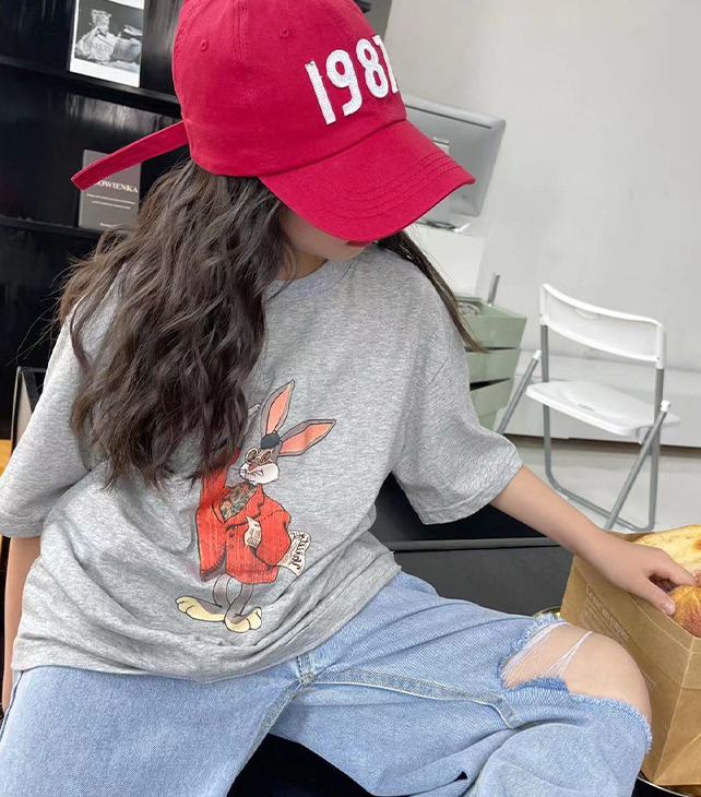 2023夏服新作韓国子供服　女の子　ウサギ柄　半袖tシャツ